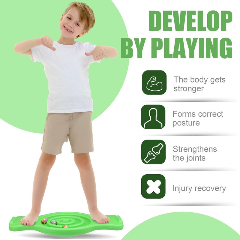 Seenelling Maze Balance Board for Kids Plastic Wobble Rocker Balance Board with Mini Balls Load 220lb Balance Game with Handles for Toddler Balancing Exercise Equipment Game, 24.5 x 11.8 Inch - Image 4